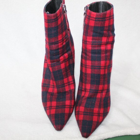Alias Mae women's booties size 39 red tartan plaid block heel pointed toe zip up - Picture 5 of 9